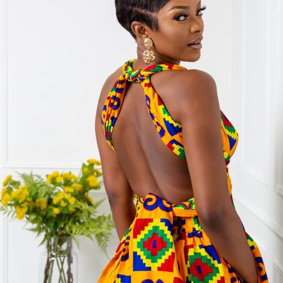 African Print Wax Kente Infinity Multiway Maxi Dress - Picture 2 of 3